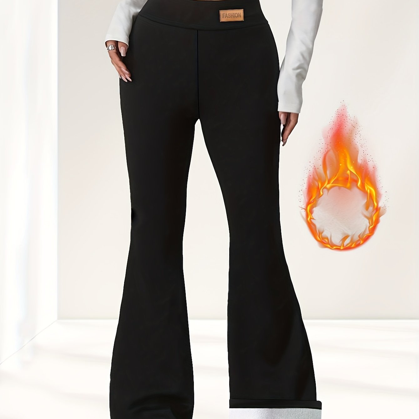 Women's Thickened Winter Flared Pants with Non-Slip Grip - Warm Full-Length Leggings, Loose-Fit Durable Trousers for Outdoor Sports & Casual Wear, Machine Washable (Black, Suitable for, Skiing)