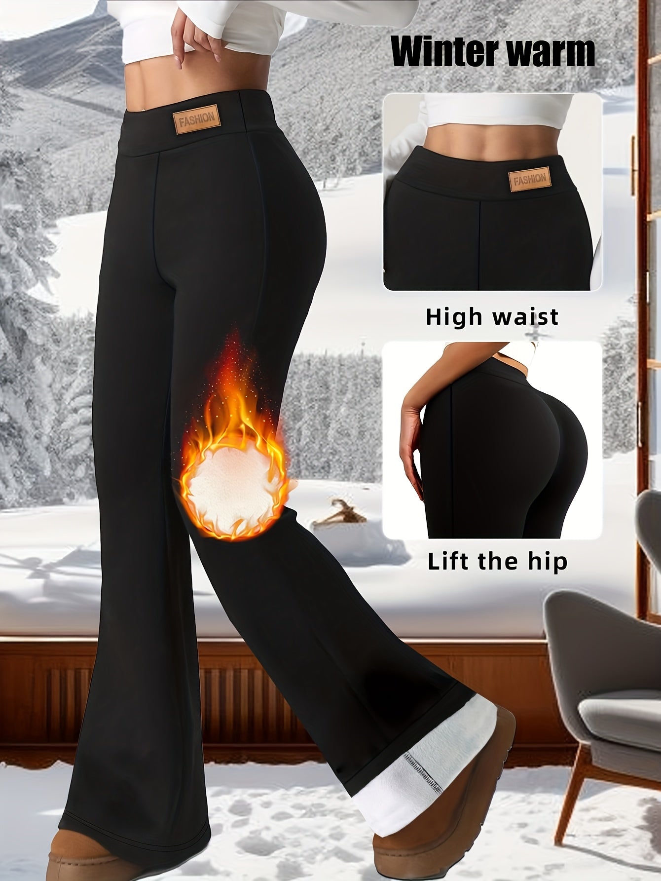 Women's Thickened Winter Flared Pants with Non-Slip Grip - Warm Full-Length Leggings, Loose-Fit Durable Trousers for Outdoor Sports & Casual Wear, Machine Washable (Black, Suitable for, Skiing)