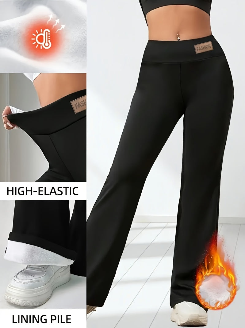 Women's Thickened Winter Flared Pants with Non-Slip Grip - Warm Full-Length Leggings, Loose-Fit Durable Trousers for Outdoor Sports & Casual Wear, Machine Washable (Black, Suitable for, Skiing)