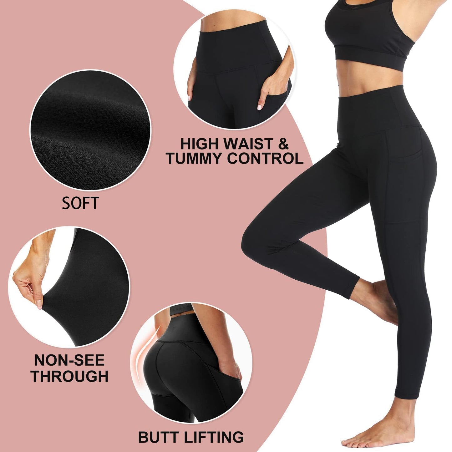 NexiEpoch 4 Pack Leggings for Women with Pockets