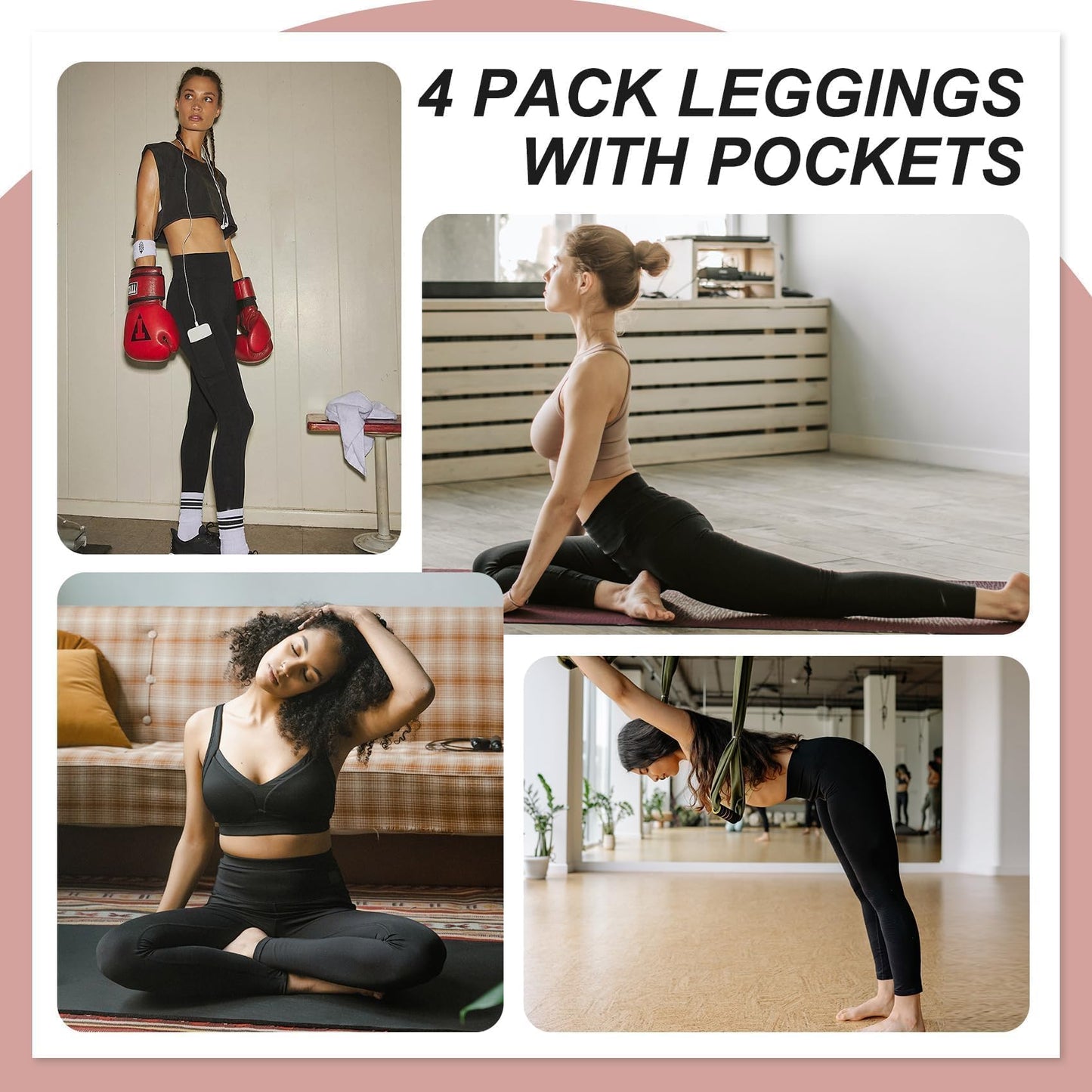 NexiEpoch 4 Pack Leggings for Women with Pockets