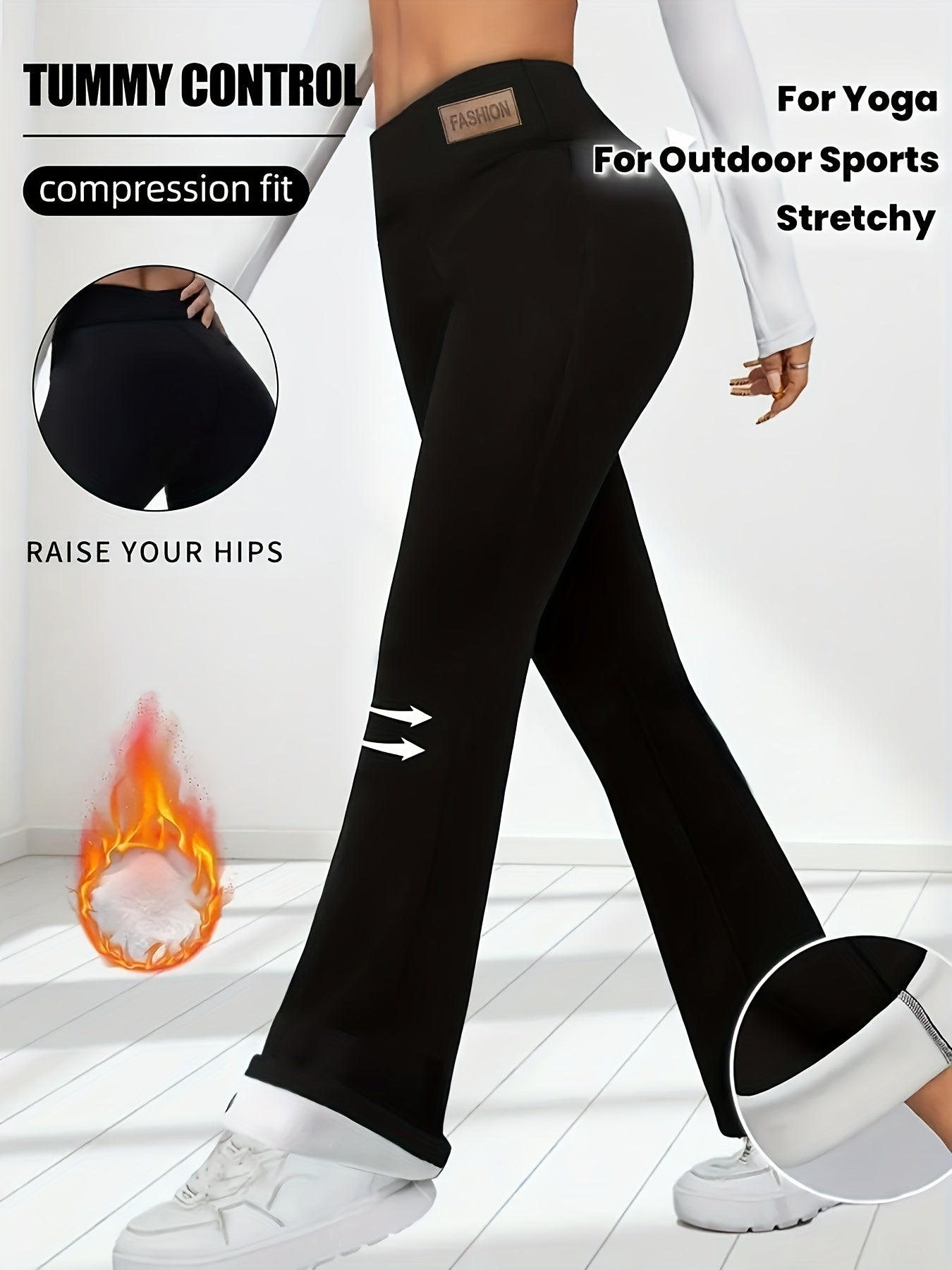 Women's Thickened Winter Flared Pants with Non-Slip Grip - Warm Full-Length Leggings, Loose-Fit Durable Trousers for Outdoor Sports & Casual Wear, Machine Washable (Black, Suitable for, Skiing)