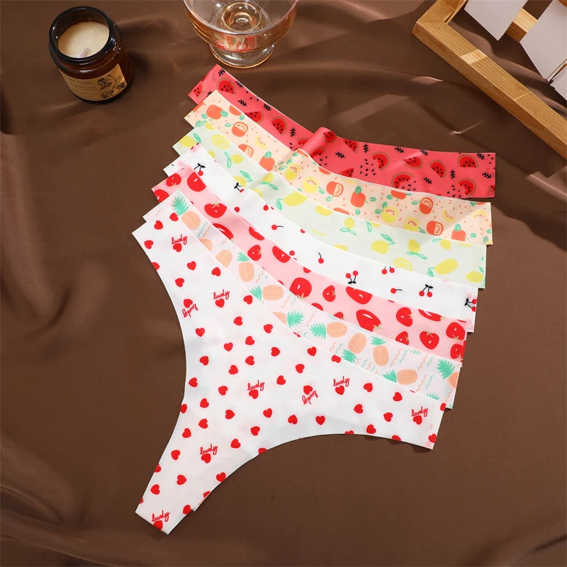 FINETOO 4Pcs Ultra Soft Underwear For Women Sexy Graphic Print Seamless Thongs