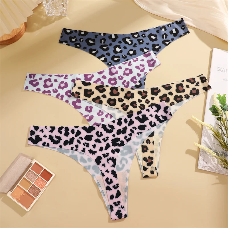 FINETOO 4Pcs Ultra Soft Underwear For Women Sexy Graphic Print Seamless Thongs