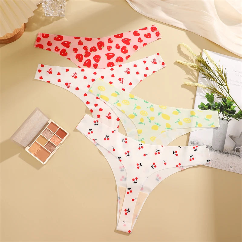 FINETOO 4Pcs Ultra Soft Underwear For Women Sexy Graphic Print Seamless Thongs