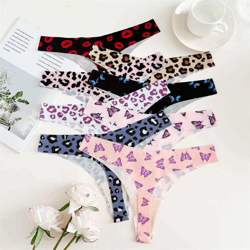 FINETOO 4Pcs Ultra Soft Underwear For Women Sexy Graphic Print Seamless Thongs