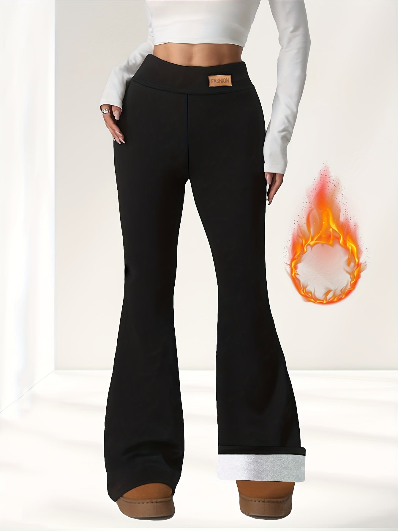 Women's Thickened Winter Flared Pants with Non-Slip Grip - Warm Full-Length Leggings, Loose-Fit Durable Trousers for Outdoor Sports & Casual Wear, Machine Washable (Black, Suitable for, Skiing)